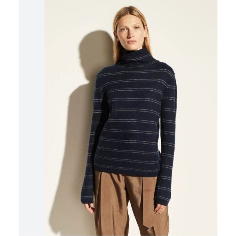 Vince Sweater Black Turtleneck Stripes Cashmere Sz Xs